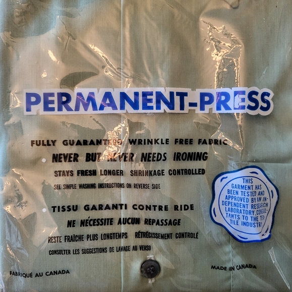 Vintage Men’s Permanent-press Dress Shirt. Green. Large 16-16 1/2. NWT - Picture 5 of 5